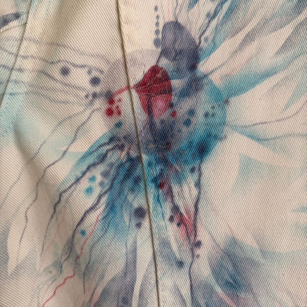 Vintage Lee Riders Hand Painted Denim Jacket White Artsy Boho Watercolor OOAK - Picture 5 of 12